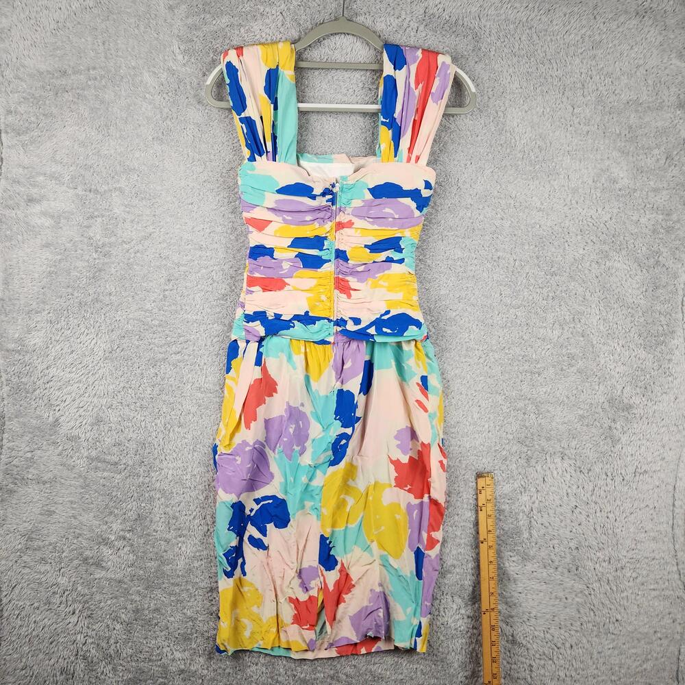 Vintage Silks St Gillian Dress Womens 6 Multicolor Silk Ruched Sheath 80s Art - Picture 10 of 16